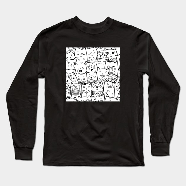 Black and White Cat Expressions Long Sleeve T-Shirt by Art by Ergate